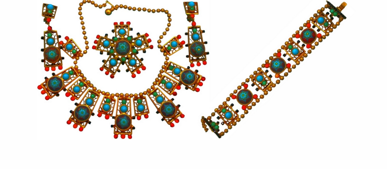 A coordinated Juliana jewelry set arranged for detailed comparison.