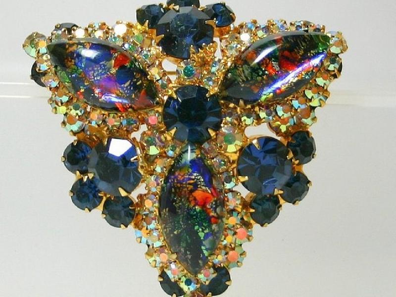 Front view of Blue Navettes Multi-Color/Shaded Brooch