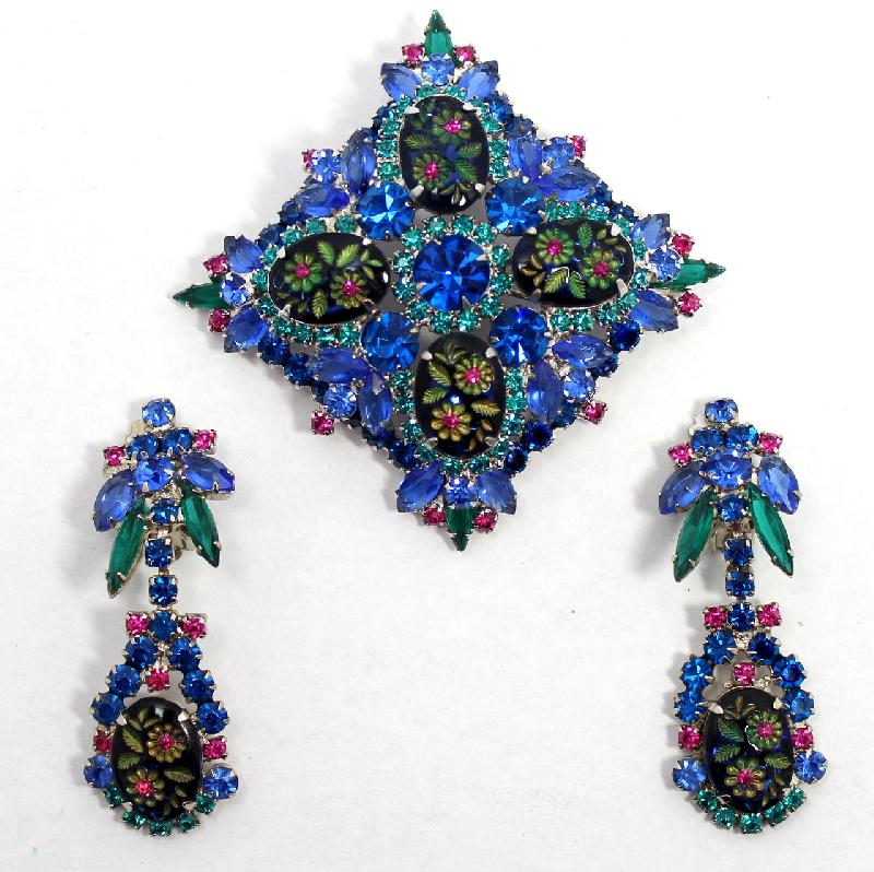 Front view of Blue Cabochons Molded/Cut Brooch