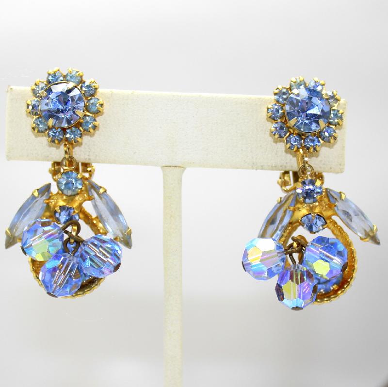 Front view of Blue Navettes Earrings Clip