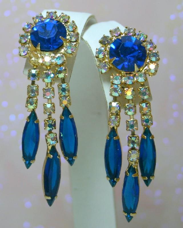 Front view of Blue Navettes Earrings Clip
