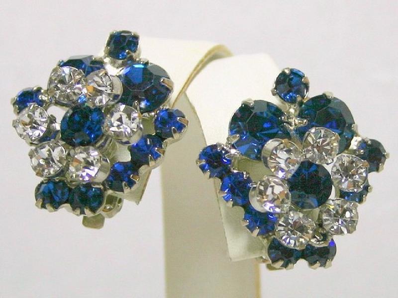 Front view of Blue Chatons Only Earrings Clip