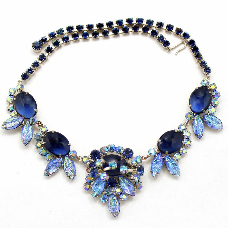 Front view of Blue Cabochons Molded/Cut Necklace