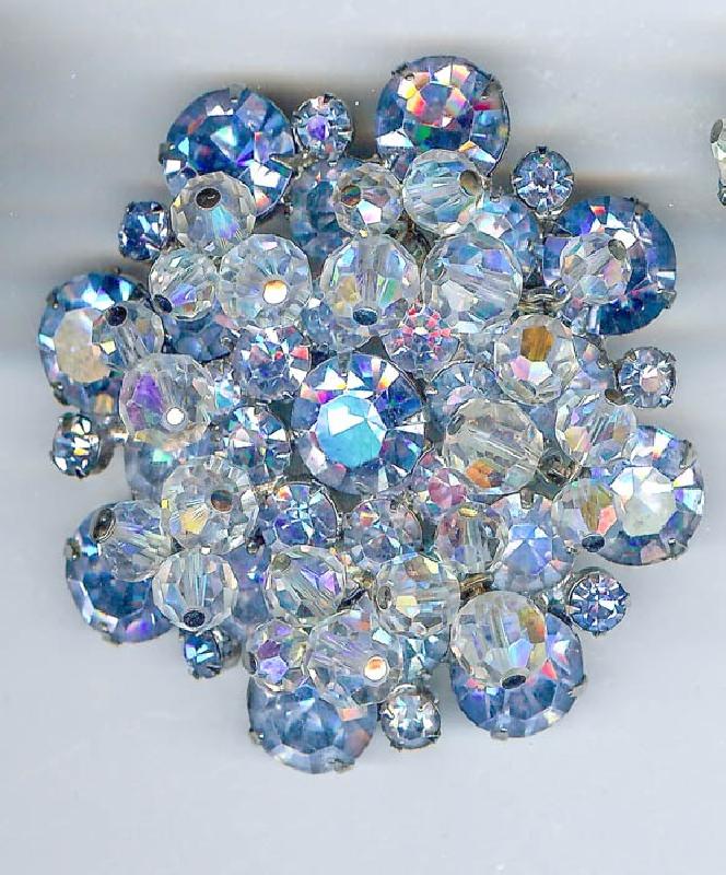 Front view of Blue Chatons Only Brooch