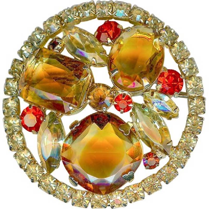 Front view of Topaz Emerald Cut Givre Brooch