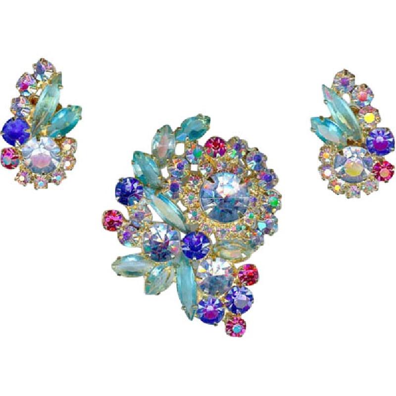 Front view of Blue Navettes Brooch