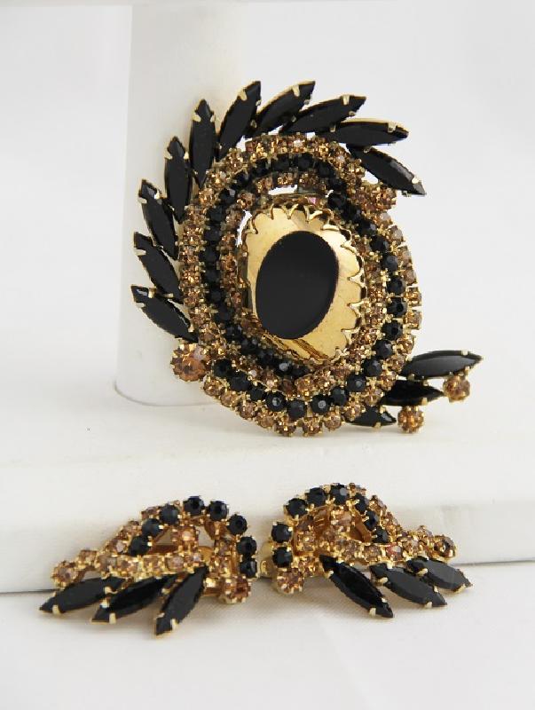 Front view of Black (jet) Navettes Multi-Color/Shaded Brooch