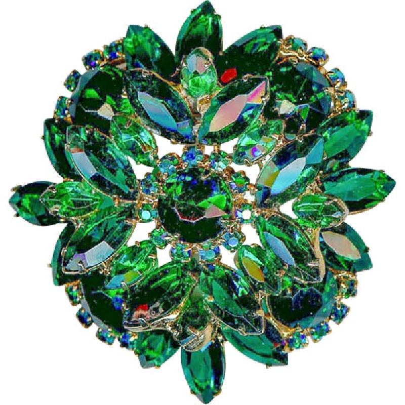 Front view of Green Navettes Brooch