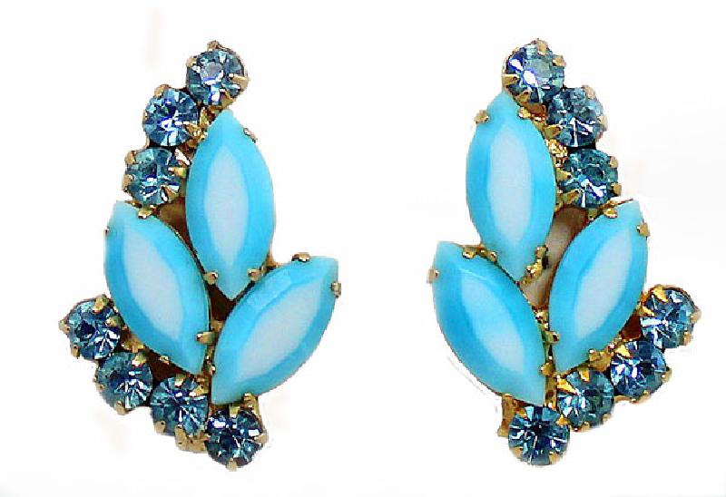 Front view of Blue Navettes Multi-Color/Shaded Earrings Clip