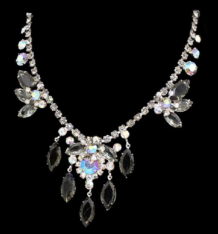 Front view of Gray (black Diamond) Navettes Necklace