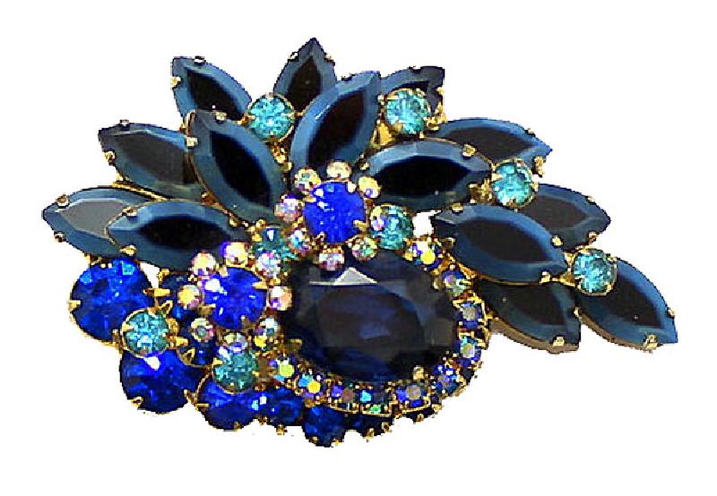 Front view of Blue Oval Multi-Color/Shaded Brooch