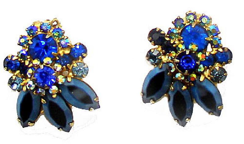 Front view of Blue Navettes Multi-Color/Shaded Earrings Clip