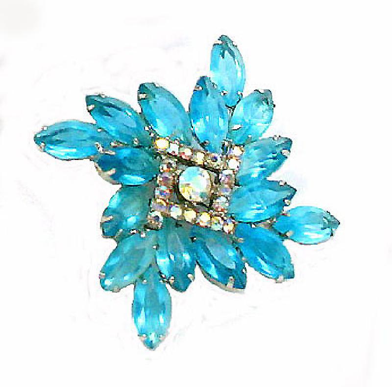 Front view of Blue Navettes Brooch