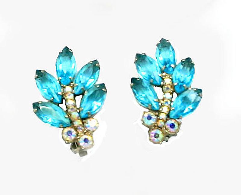 Front view of Blue Navettes Earrings Clip