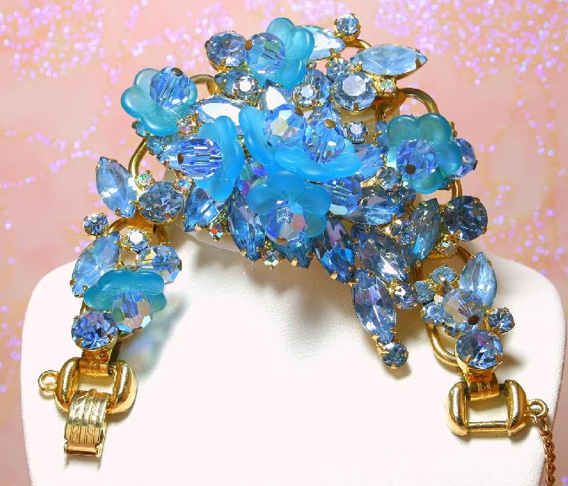Front view of Blue Navettes Brooch
