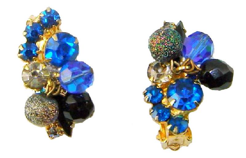 Front view of Blue Navettes Earrings Clip
