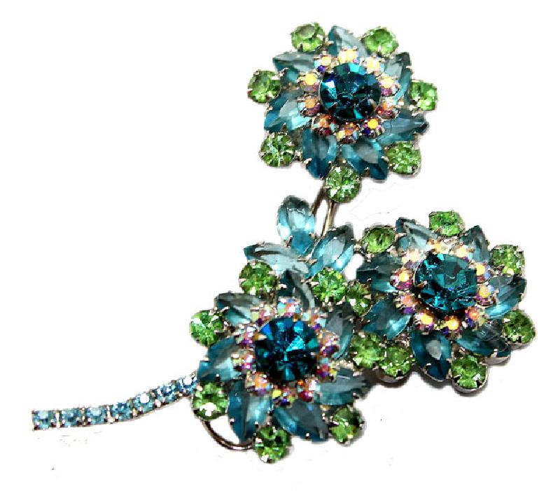 Front view of Blue Navettes Brooch