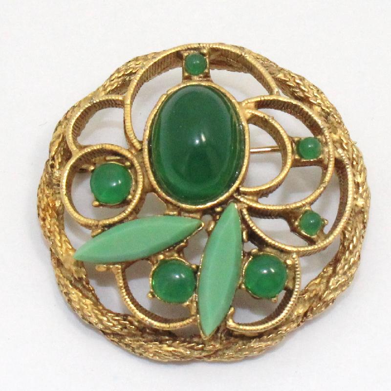Front view of Green Cabochons Brooch