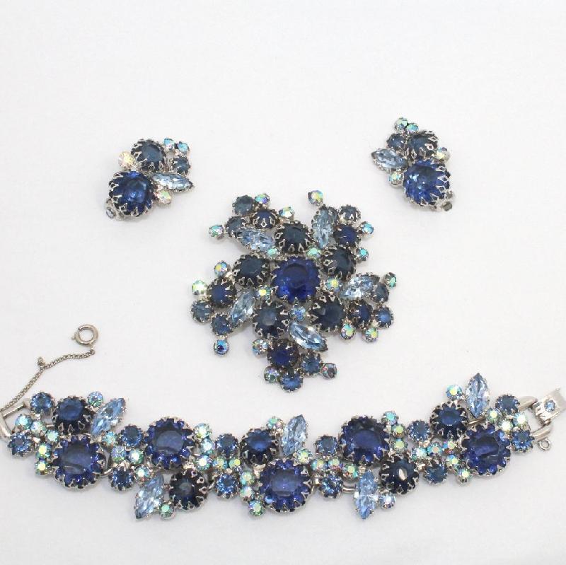 Front view of Blue Navettes Brooch