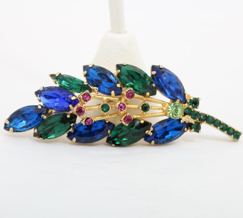 Front view of Green Navettes Brooch