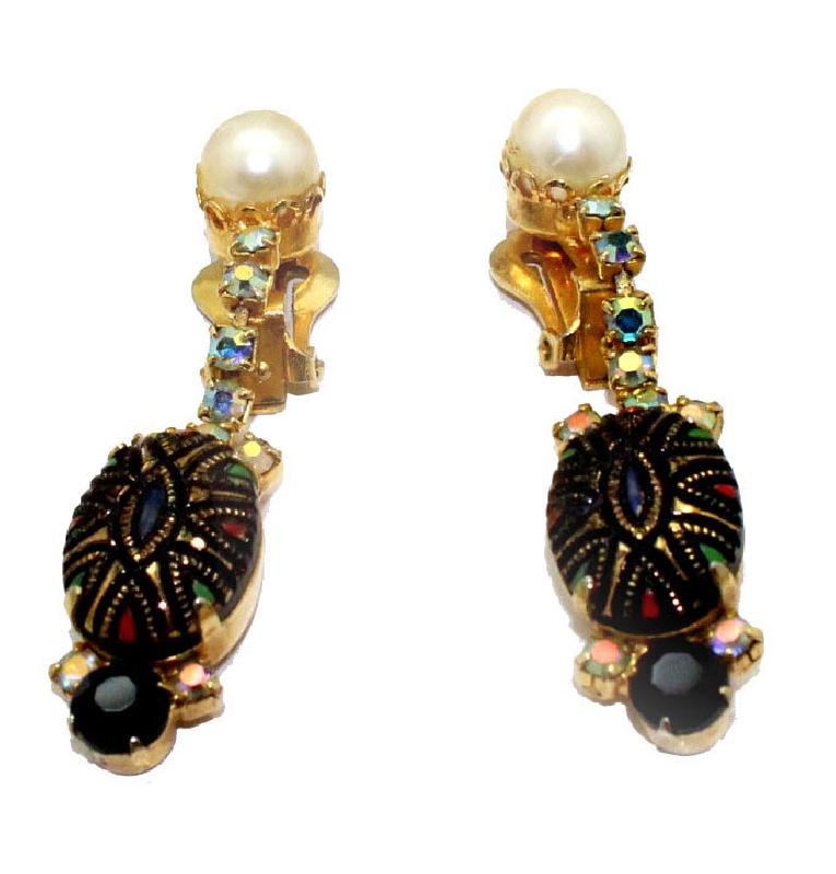Front view of Blue Cabochons Molded/Cut Earrings Clip