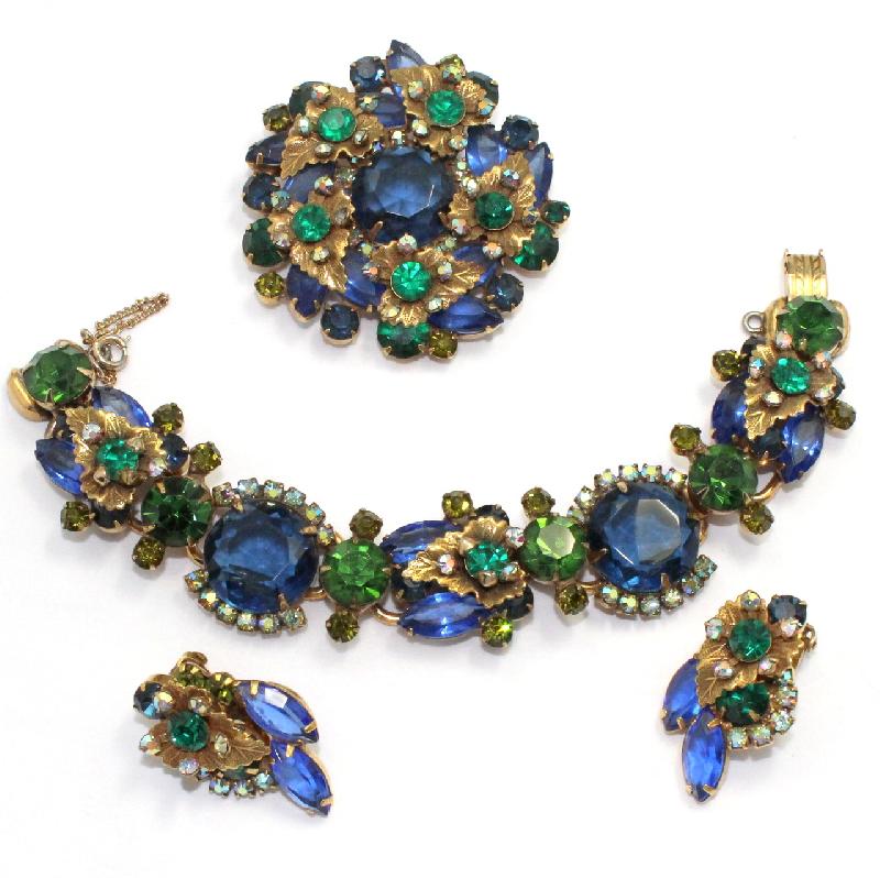 Front view of Blue Navettes Brooch