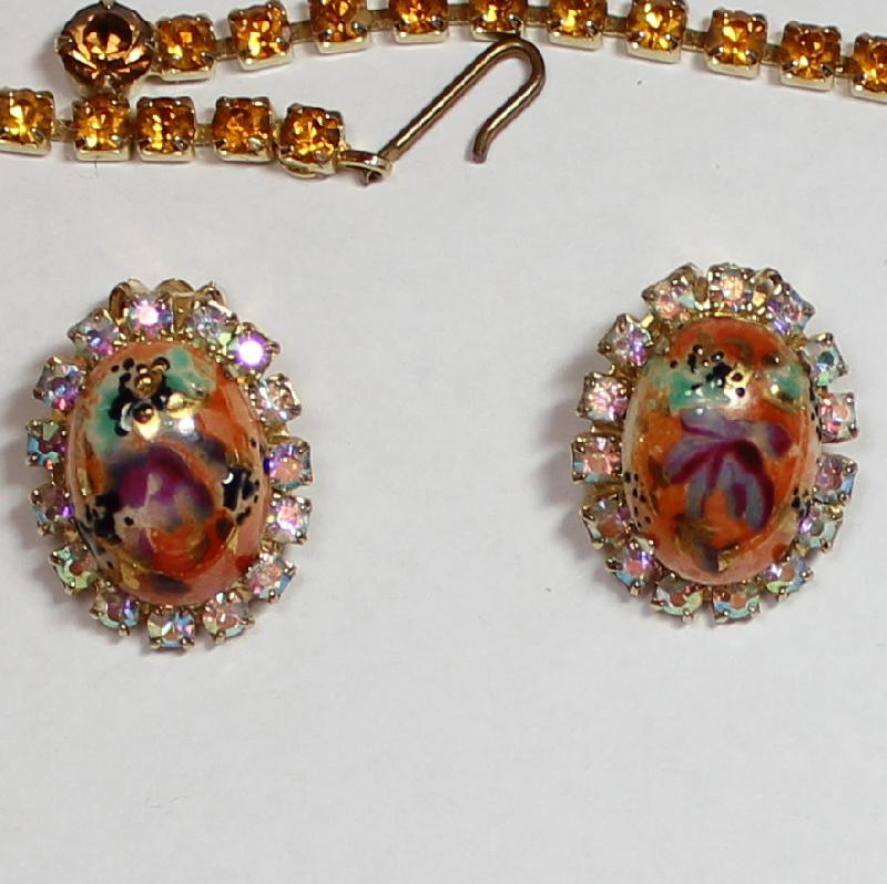 Front view of Topaz Cabochons Painted (hand/Transfer) Earrings Clip