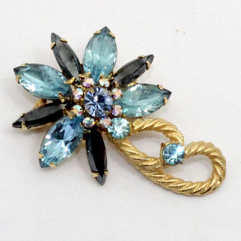Front view of Blue Navettes Brooch