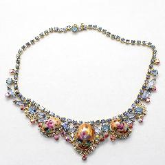 Blue Cabochons Painted (hand/Transfer) Necklace