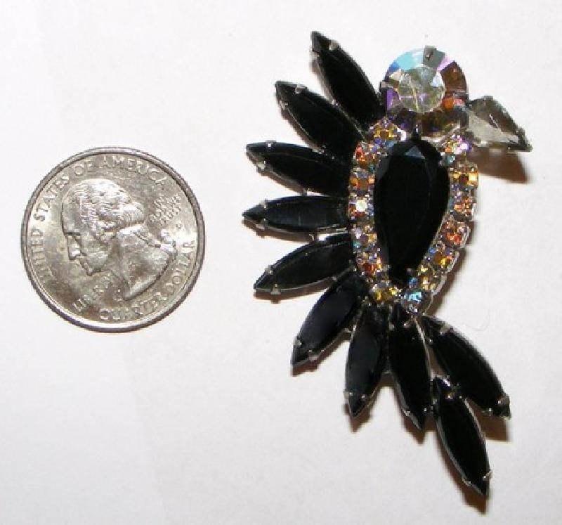 Front view of Black (jet) Navettes Brooch