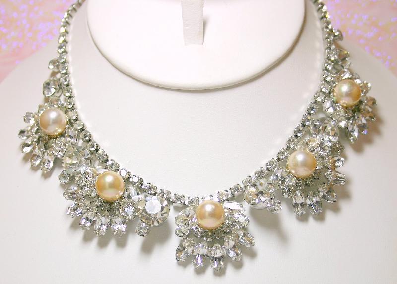 Front view of Clear Navettes Pearl Necklace