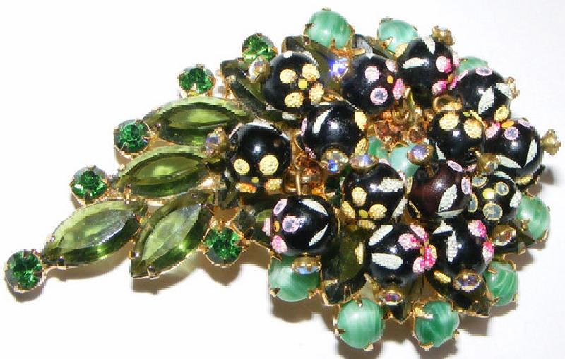 Front view of Green Navettes Brooch