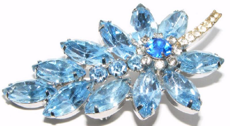 Front view of Blue Navettes Brooch