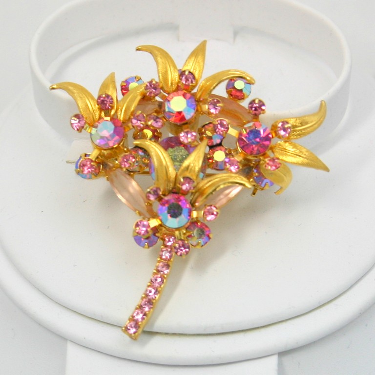 Front view of Pink Navettes Frosted Brooch