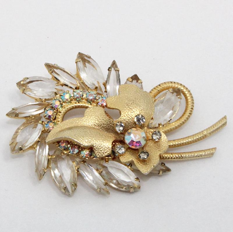 Front view of Clear Navettes Brooch