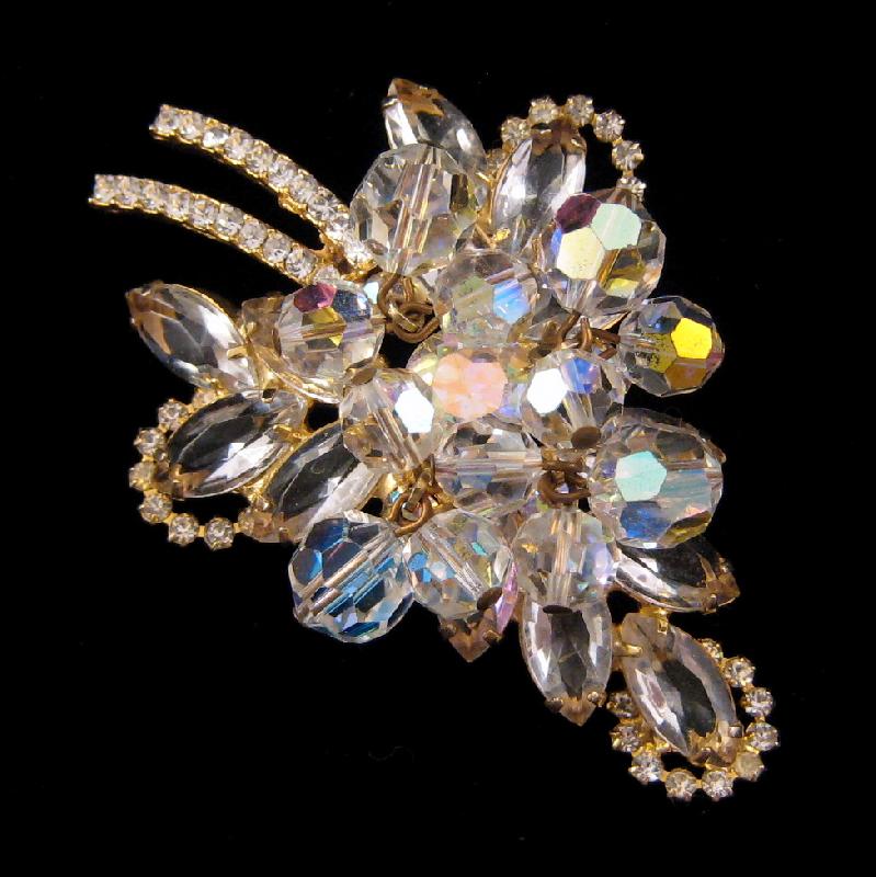 Front view of Clear Navettes Brooch