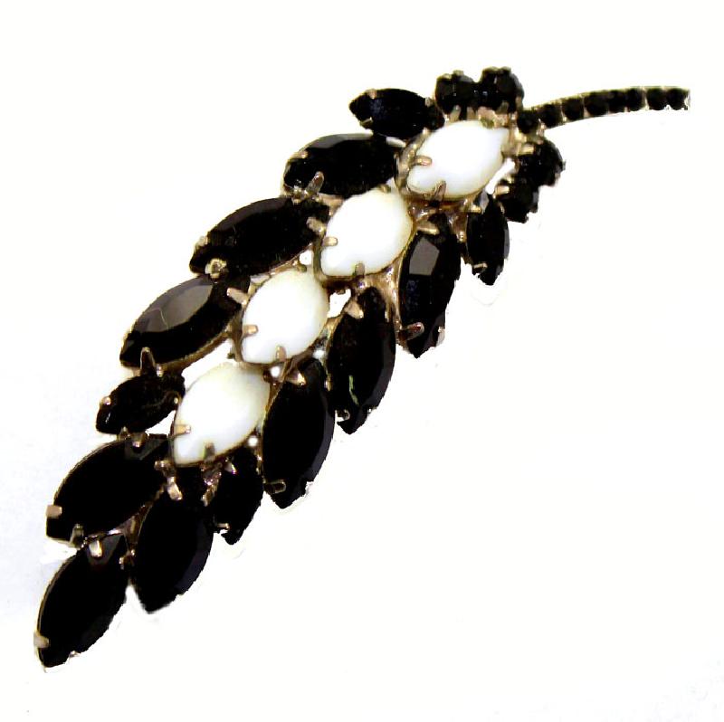 Front view of Black (jet) Navettes Brooch