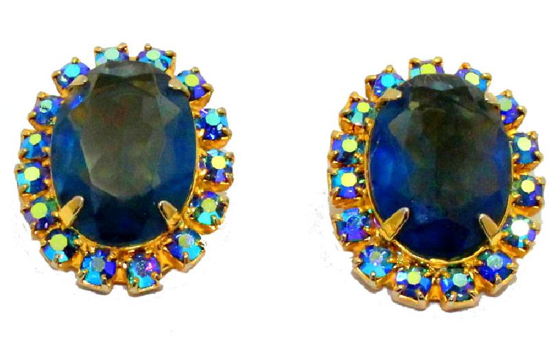 Front view of Blue Oval Earrings Clip