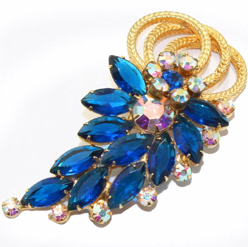 Front view of Blue Navettes Brooch