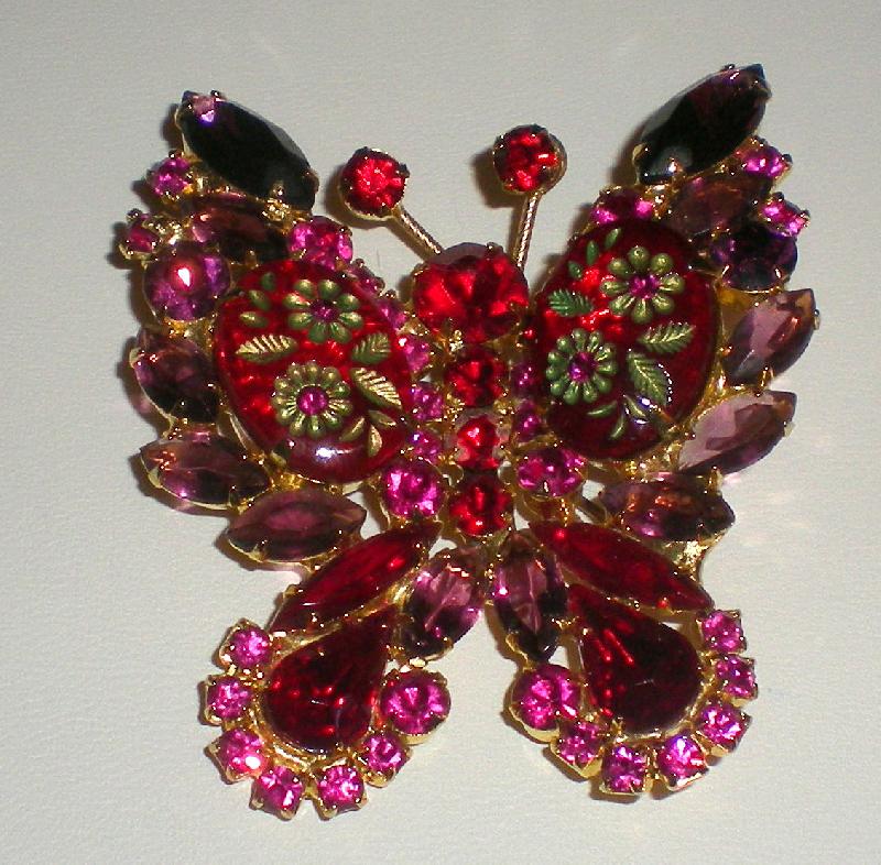 Front view of Red Cabochons Molded/Cut Brooch