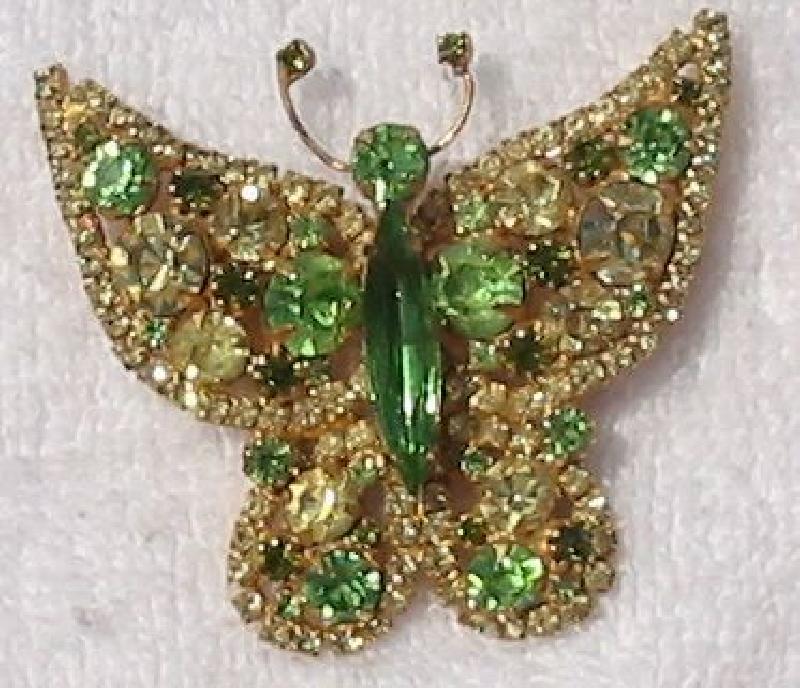 Front view of Green Navettes Brooch