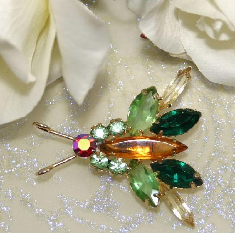 Front view of Green Navettes Brooch