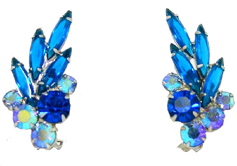 Front view of Blue Navettes Earrings Clip