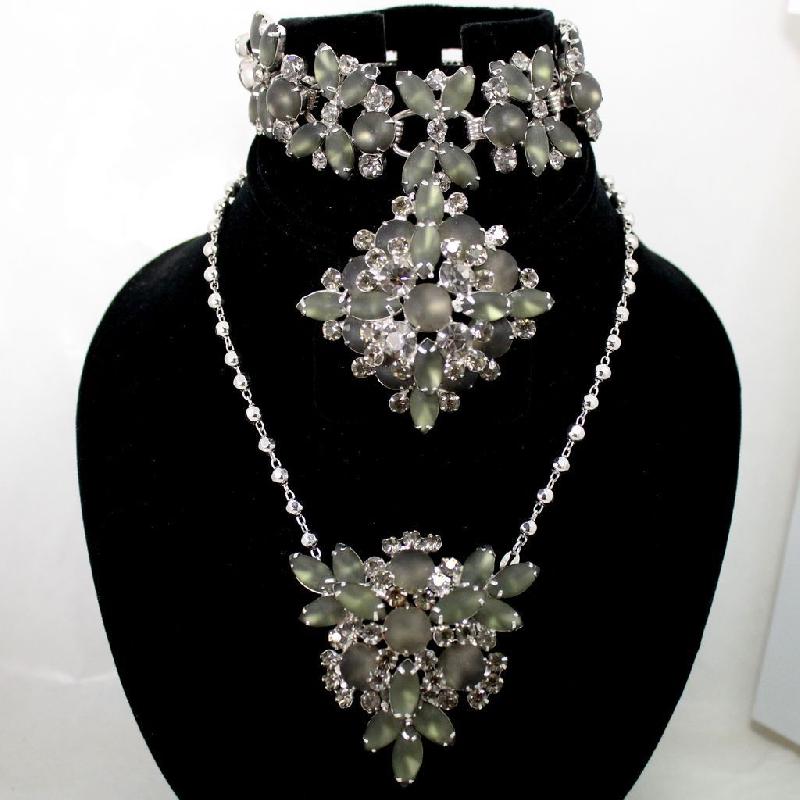 Front view of Gray (black Diamond) Navettes Frosted Brooch