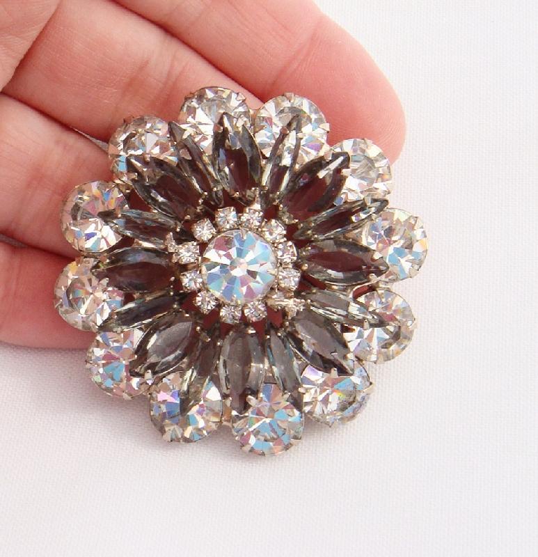 Front view of Gray (black Diamond) Navettes Brooch