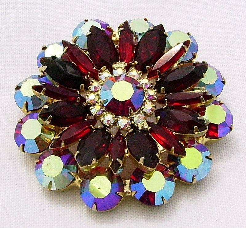 Front view of Red Navettes Brooch