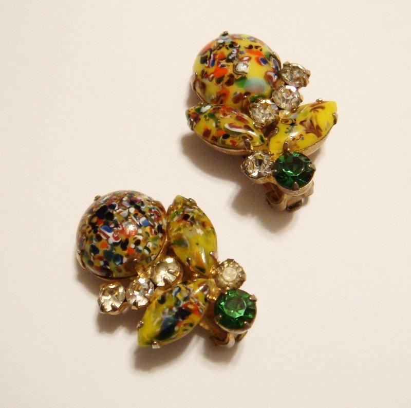 Front view of Yellow Navettes Spotted Earrings Clip