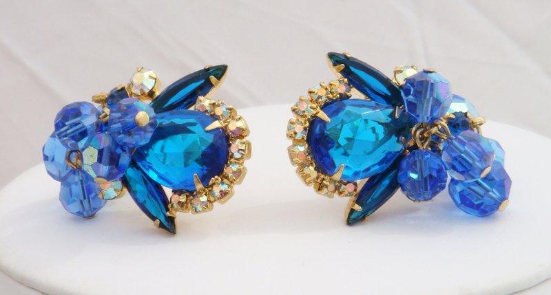 Front view of Blue Pear Earrings Clip