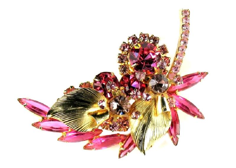 Front view of Pink Navettes Brooch