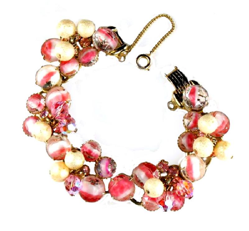 Front view of Pink Navettes Givre Bracelet 5 Link